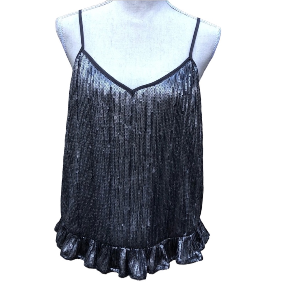 Anthropologie Tank Top in Silver Sequins Peplum Ruffled NWT Women’s Size 6